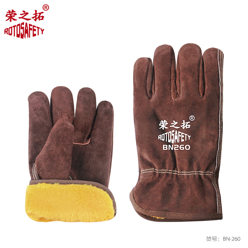 短款牛皮司机电焊手套加绒冬季保暖焊工五指防寒防烫耐用耐用劳保