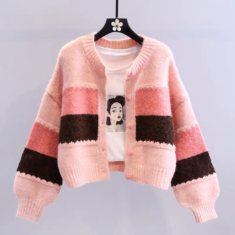 Short Spring And Autumn Knitted Retro College Style Round Neck Sweater