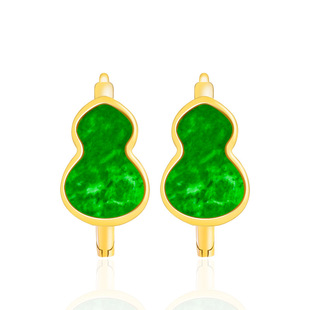 Natural A-Grade Jade Flower Green Gourd Earrings, Ice Jade S925 Silver Inlaid Women's High-End Fashion Earrings