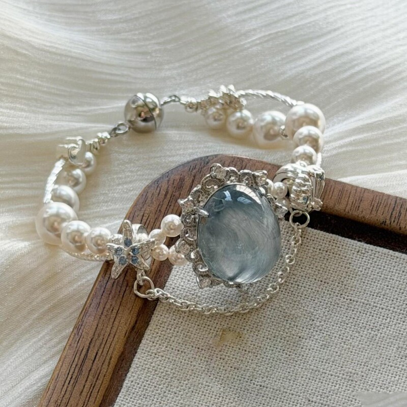 "Letter from the Deep Sea" French-Style Sparkling Blue Egg-Shaped Pearl Magnetic Double-Layer Bracelet for Women, Gentle and Sweet Hand Accessory "Letter from the Deep Sea" French-Style Sparkling Blue Egg-Shaped Pearl Magnetic Double-Layer Bracelet for Women, Gentle and Sweet Hand Accessory