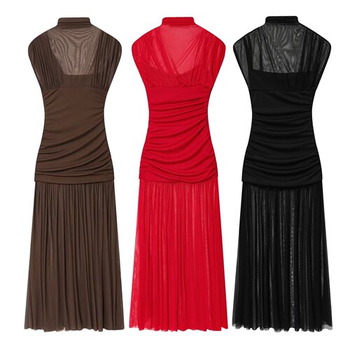 Z European and American Style New Arrival Wholesale Fashionable Elegant Women's Silk Mesh Spliced Dress 4772252