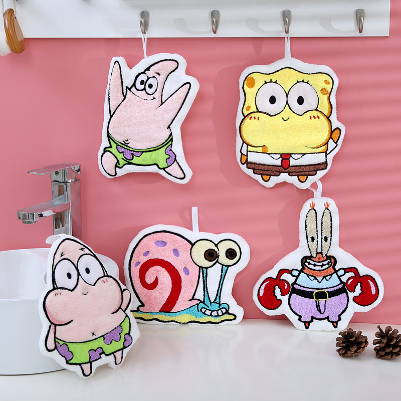 Cartoon Spongebob and Patrick Star Children's Hand Towel, New Cartoon Hanging Style, Odorless, Portable, Soft, Absorbent Towel Cartoon Spongebob and Patrick Star Children's Hand Towel, New Cartoon Hanging Style, Odorless, Portable, Soft, Absorbent Towel