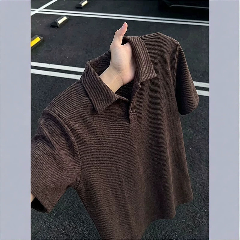 跨境翻领T恤老钱风针织polo衫短袖男款夏季高级感cleanfit半袖衫