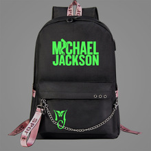 绿夜光迈克尔杰克逊韩版USB青少年学生书包男女休闲旅行双肩背包