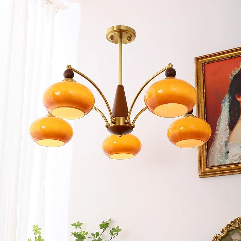 [Selección estricta] lámpara de caqui medieval viento crema simple lámpara de estudio de vidrio de madera maciza lámpara francesa retro