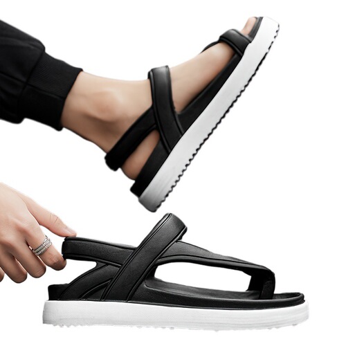 Men's and Women's Open-Toe Black and White Sports Slip-On Herringbone Sandals EVA Material Lightweight Soft Sole
