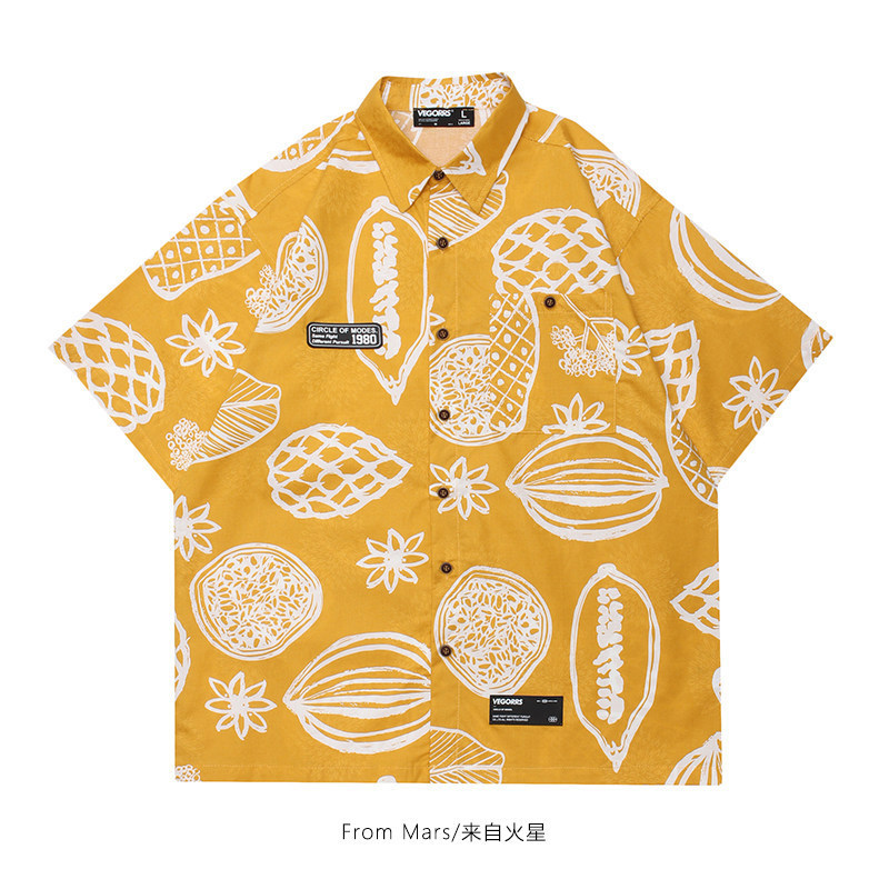 Guangzhou Wholesale In-Stock Fun Graffiti Design Trendy Brand Ins Casual Vacation Short-Sleeve Shirt Men's Shirt