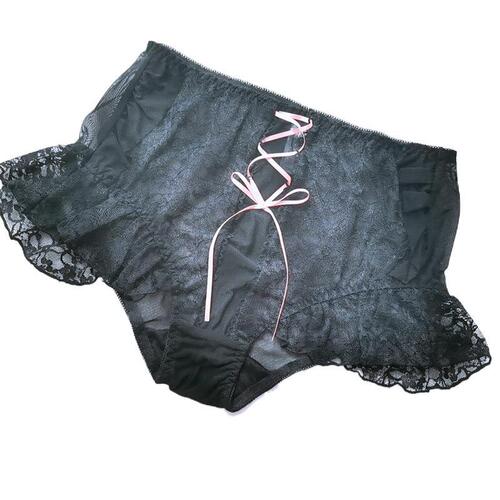 Japanese new large size underwear women's high waist black sexy cross belt 200 pounds girl fat MM white underwear