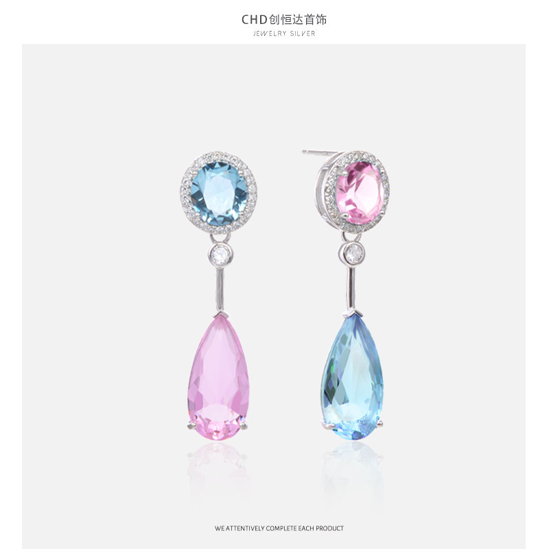Japón y Corea de la moda temperamento zircon gotas de agua pendientes de plata esterlina S925 incrustados de cristal ligero pendientes de lujo pendientes de orejas al por mayor