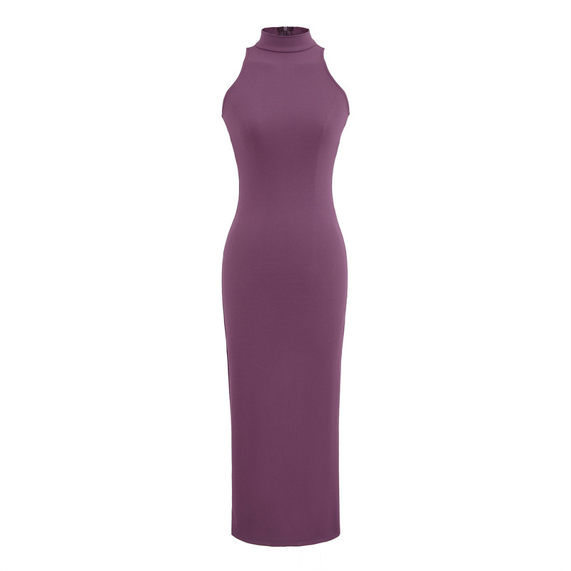 Korean Style Summer Pure Wanted Neck Hanging Rear Split Sleeveless High Neck dress Slim-fit Slim-fit Base Hip Dress New Style