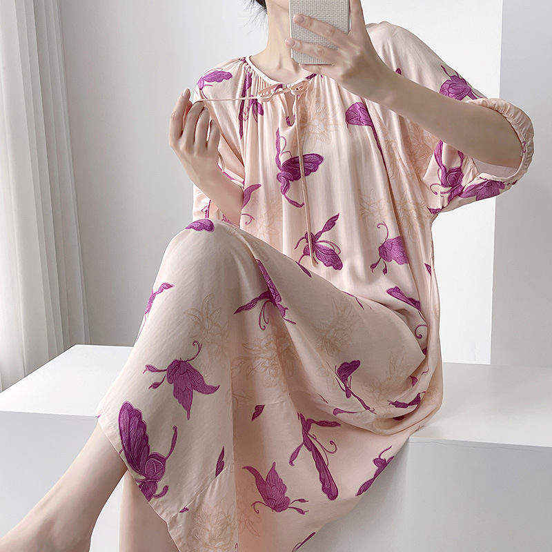 夏季新款印花短袖睡裙少女甜美风公主风云朵棉睡衣家居服现货批发