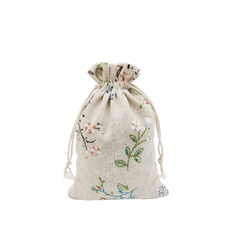 Rama pequeña flor de algodón bolsa de lino de impresión cordón pequeña bolsa de embalaje de la medicina herbal china joyería bolsa de regalo al por mayor