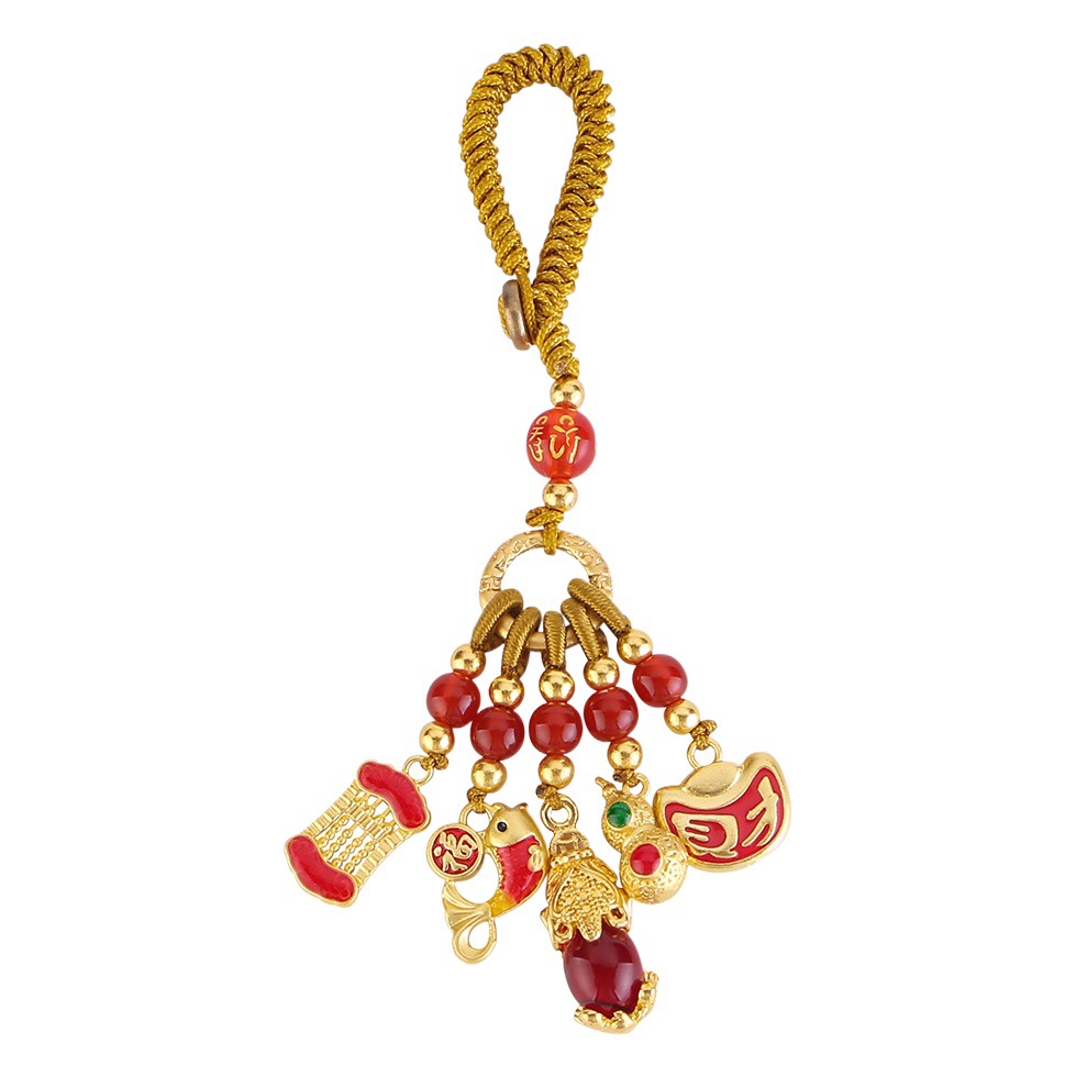 古代金エナメル車のキーホルダー、金を飲み込む獣、砂金銅編み込み、干支バッグ、カップルペンダント、プチギフト