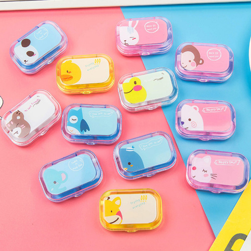 Portable Companion Double Box Tweezers Wearing Contact Lens Companion Box Cute Cartoon Pattern Contact Lens Care Box