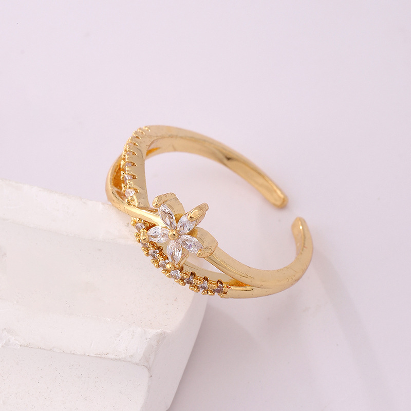 20g Weight Zircon Inlay Material Open Rings Classification 1 Piece Quantity Holiday, Banquet Occasion Copper Material Heart Shape, Crown, Flower Pattern Unisex Gender Inlay Design Lady Style Wholesale Jewelry Lady Heart Shape Crown Flower Copper Zircon Inlay Open Rings 30