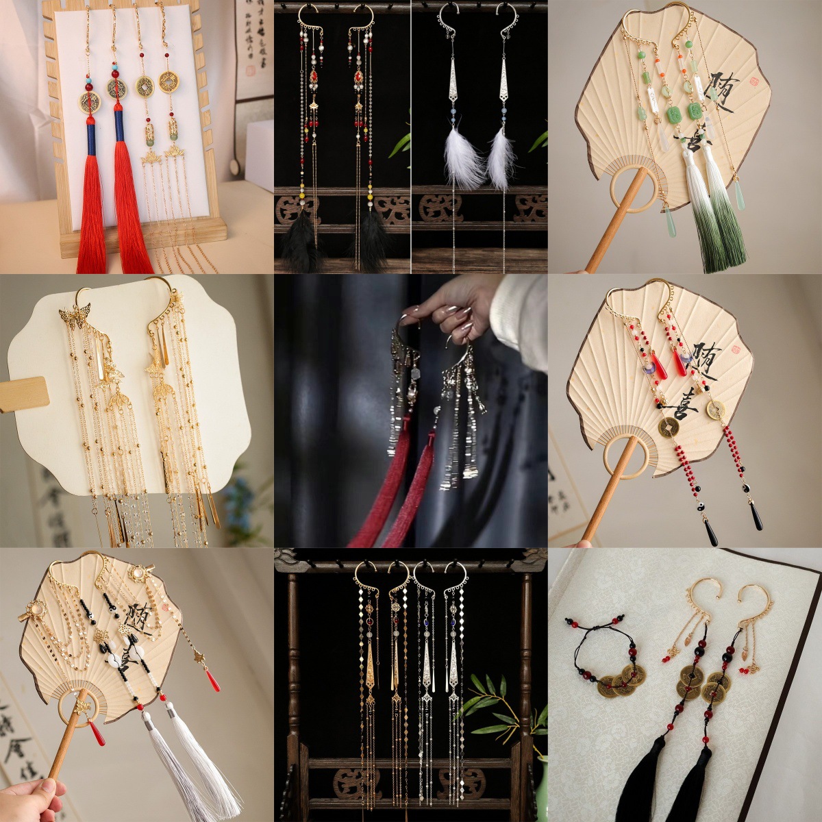 Multiple styles of antique-style copper coin tassel earrings for non-pierced ears, horse-face skirt earrings, Hanfu accessories, retro and unique earrings