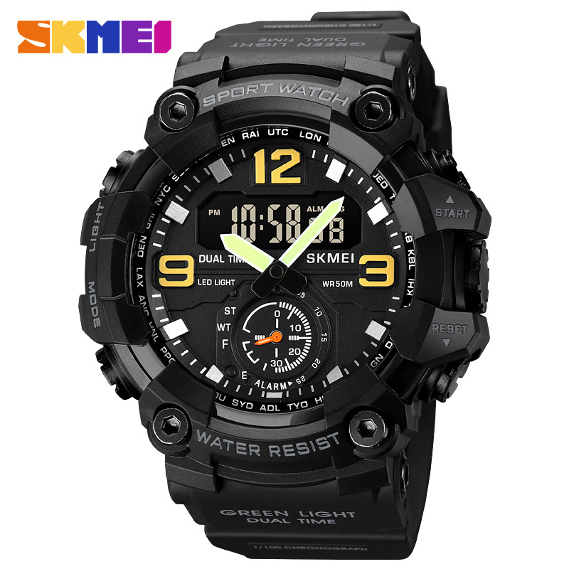 Skmei multifuncional de doble movimiento deportivo reloj electrónico de los hombres de sincronización luminosa reloj de moda 1965