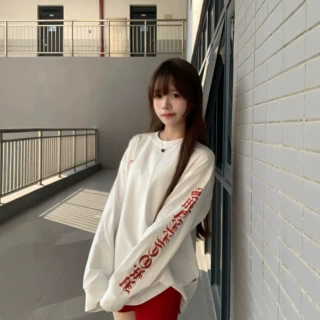 19支220棉美式立体胶绣长袖T恤女装春秋季潮牌拉浆印花圆领打底衫