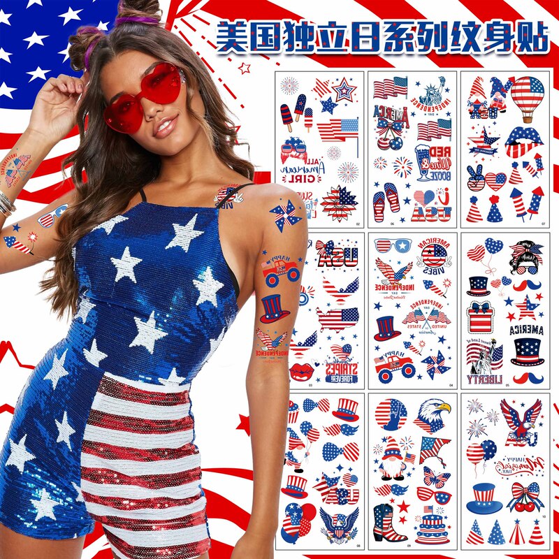 Cross-Border New Amazon American Flag Tattoo Stickers, High-End Independence Day Flag Party Decoration Temporary Face Stickers