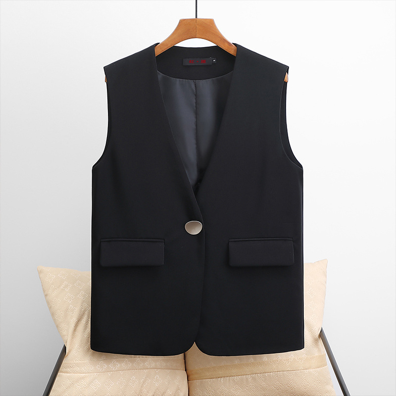 2025 Spring/Autumn New Women's Short Suit Vest, Korean Style, Slimming V-neck, Single Button, Sleeveless Jacket/Vest
