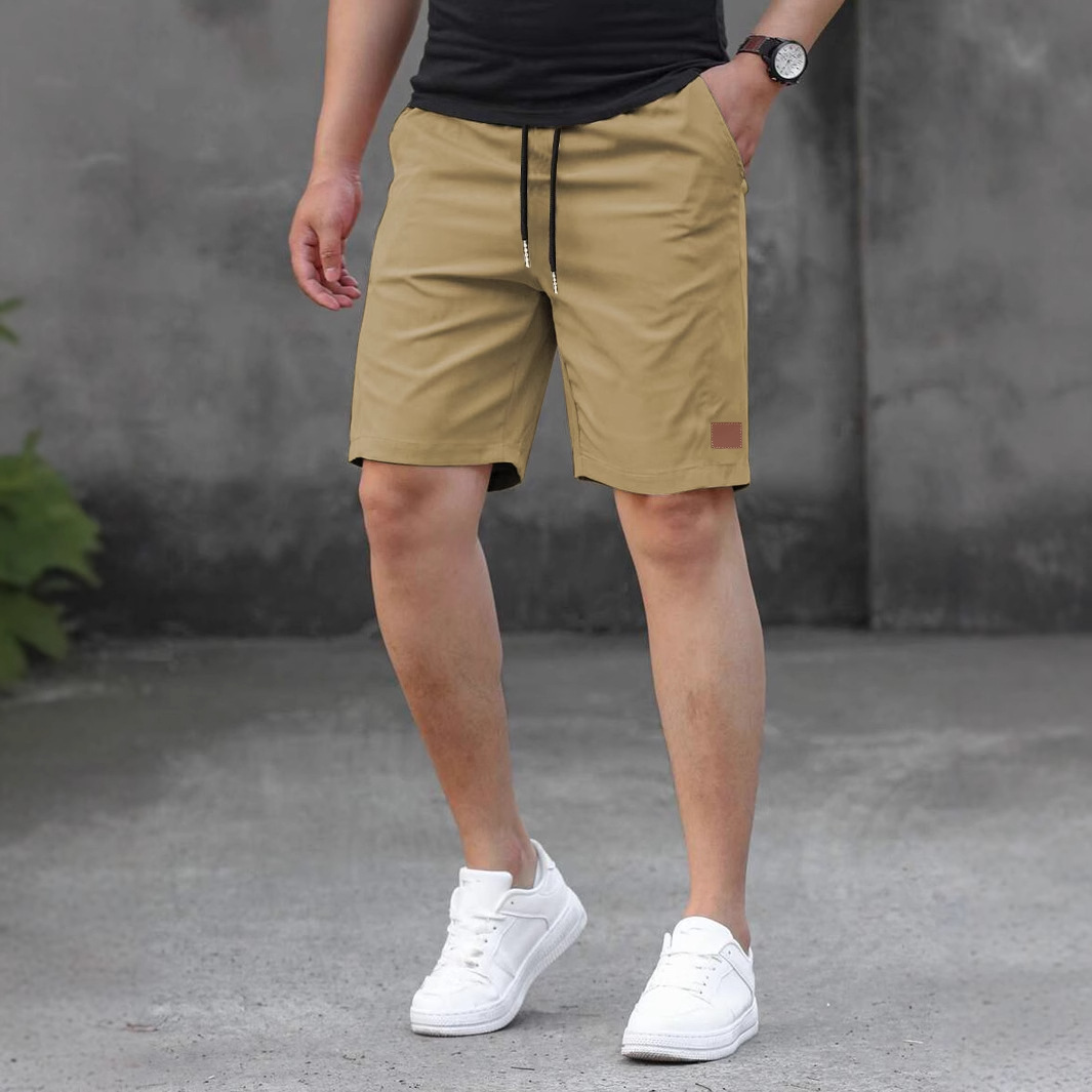 2025 New Summer Fashion Solid Color Men's Shorts Boys Leather Label Casual Shorts