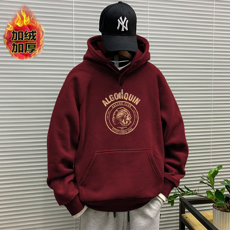 Primavera y otoño pesado suéter con capucha de los hombres marca moda invierno Top HOODIE más terciopelo abrigo americano pareja pullover