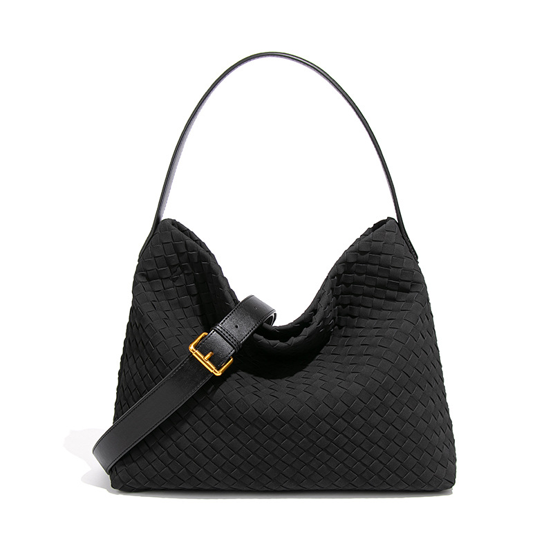 Luxury Large Capacity Women's Woven Bag - Shoulder Crossbody Underarm Bucket Bag Matte Suede Tote - Thumbnail 7