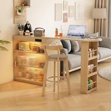 日式岩板纹吧台桌可伸缩隔断小户型家用沙发边柜多功能储物柜岛台
