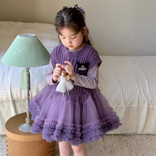 CHERRYCOCO女童套装秋冬新款女宝宝甜美针织马甲网纱TUTU连衣裙