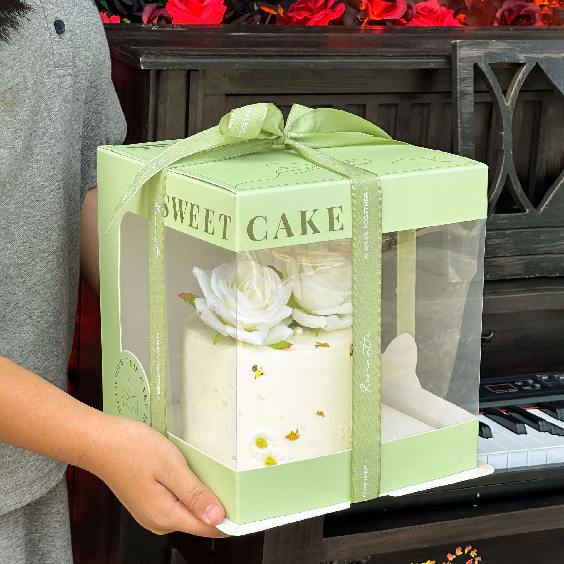 Tapa sin descuento nueva caja de pastel caja de embalaje caja de pastel de cumpleaños transparente caja de pastel de cumpleaños 68 6,80 doble capa más alta