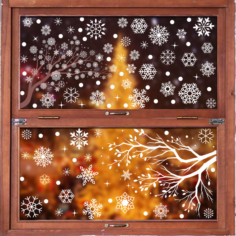 新しいアマゾンクリスマス装飾ヘラジカスノーフレーク静電ステッカーハミンバードスノーハウスメリークリスマスガラスステッカー|undefined