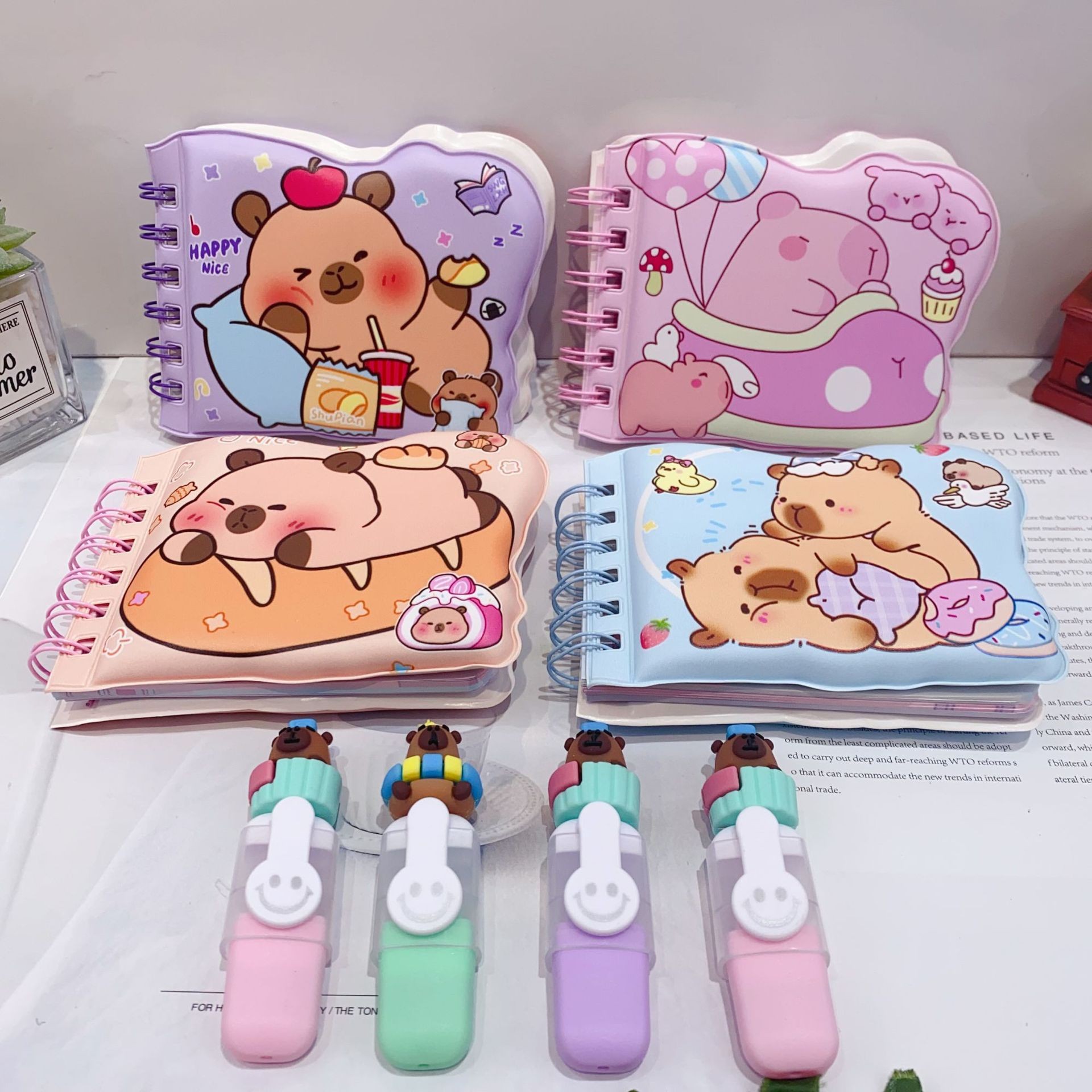 Capibara descompresión cuaderno de dibujos animados resaltador conjunto de bobina cuaderno inflable cuaderno de diarios delfín cuaderno bobina