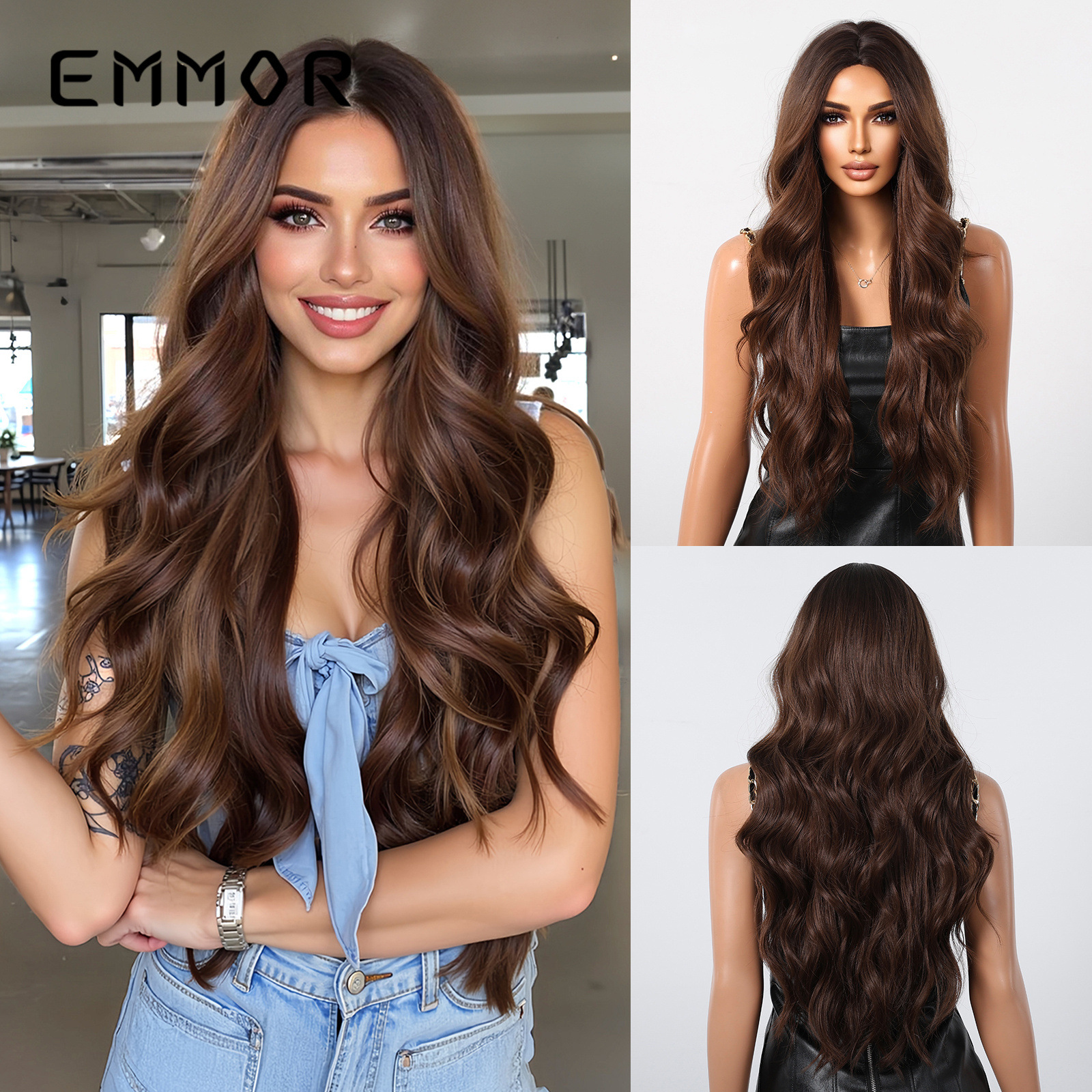 Cross-border Shein nueva venta en caliente pelucas de cabello de mujer rizado largo ondulado fibra química natural cabello completo wigs