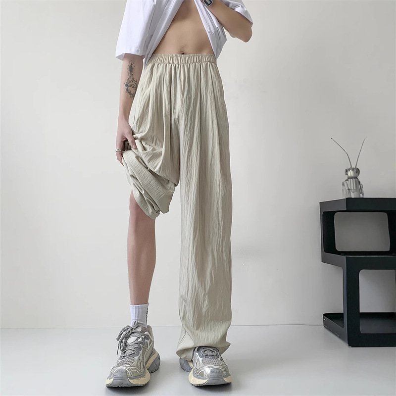Ice Silk Cotton Linen Pants Men's Summer Thin Loose Straight Wide Leg Casual Pants Japanese Style Lazy Wind-up Yamamoto Pants