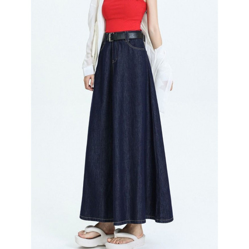 Vintage High-End Denim Semi-Body Skirt for Women Spring and Autumn Plus Size to Ankle Original Deep Blue Long Dress