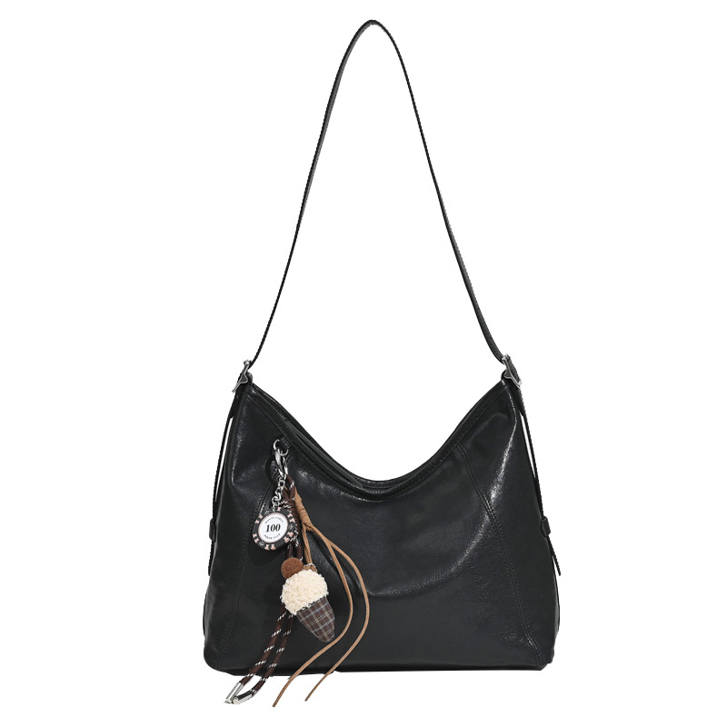 New High-End Luxury Top Grain Cowhide Vegetable Tanned Leather Women's Hobo Bag Large Capacity Shoulder Tote Bag - Thumbnail 5