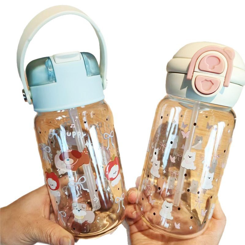 Alto valor de la cara doble bebida dibujos animados pequeños lindos copos de silicio de silicio de mano para estudiantes portátiles de alto contenido de silicio de vidrio de agua