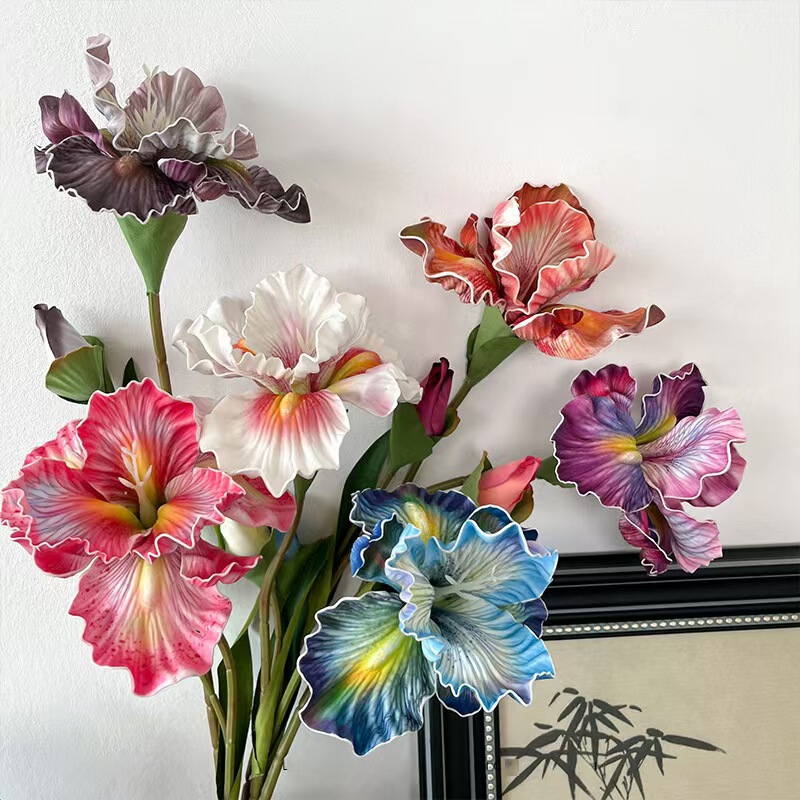2 Artificial Iris Flowers with Eva Texture, Moisturizing and High-End Feel, Fake Flower Ornaments for Home Decoration, Oil Painting Iris Flowers, Artificial Flowers