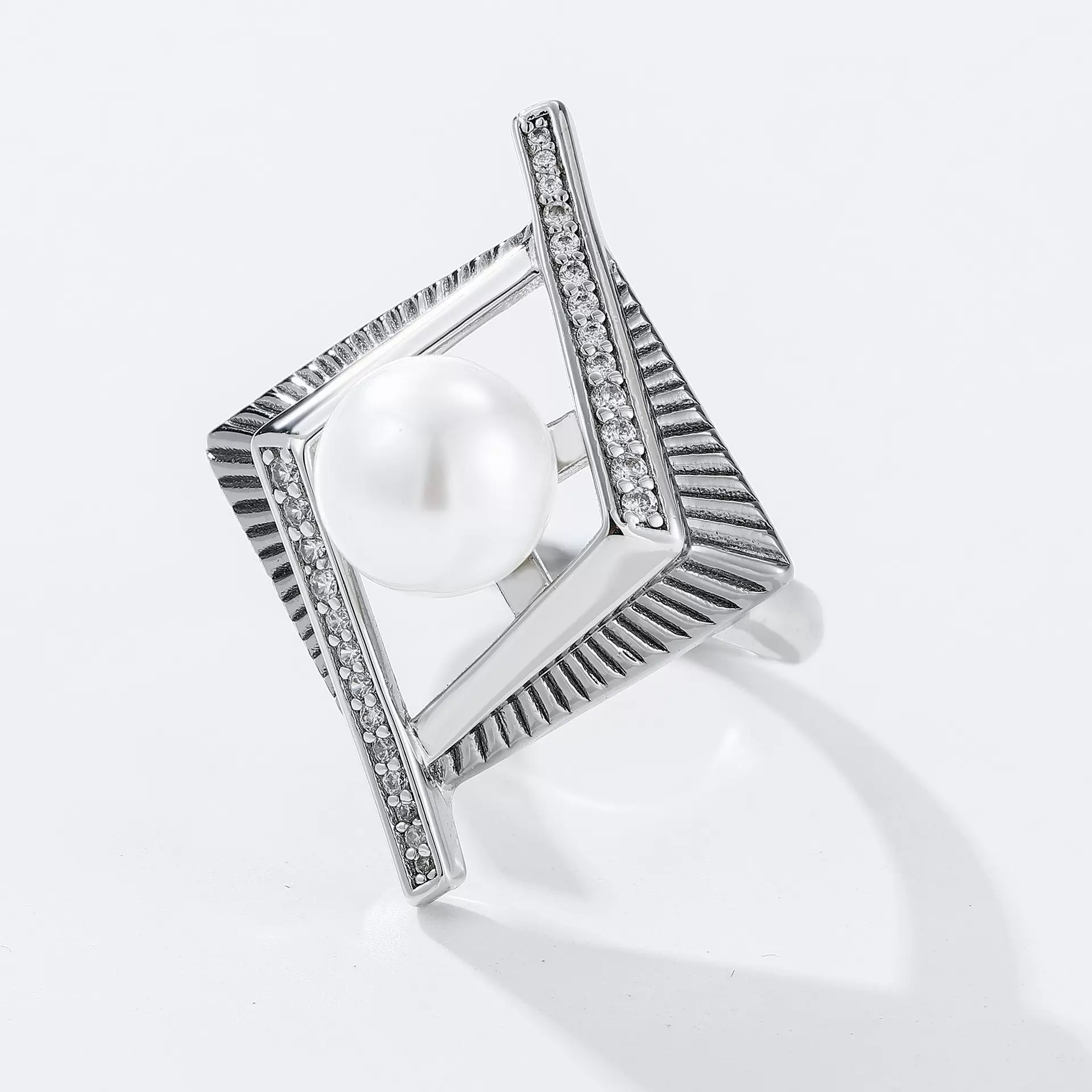 时尚饰品车花纹理高级感珍珠戒指个性气质通勤手饰加工定制6.52g