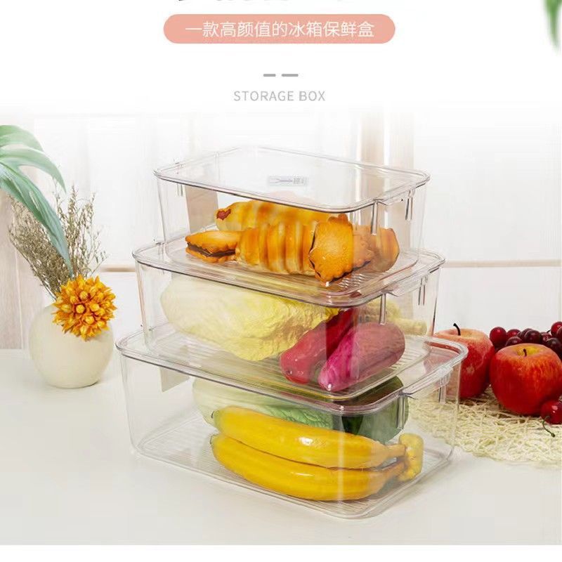 冷蔵庫高透明鮮度保持ボックス食品グレードキッチン特別な長方形プラスチック収納ボックス蓋付き冷蔵ボックス商業用|undefined
