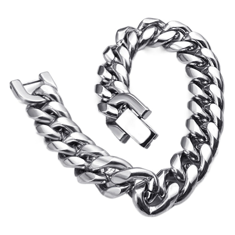 Tide Cool Ran Stainless Steel Cuban Chain Bracelet Men's Aggressive Titanium Steel Thick Bracelet Hip Hop Jewelry Buckle Jewelry