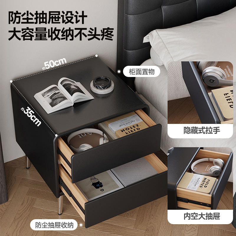 Alta sensación de mesa de cabezal de cama negro dormitorio doméstico 2025 explosión de lujo ligero minimalista pequeño armario de madera maciza de almacenamiento junto a la cama