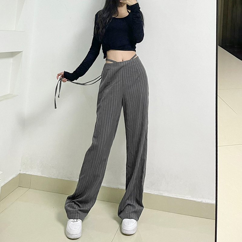 straight-leg high-waist straps thin striped pants Nihaostyles wholesale clothing vendor NSSSN75269