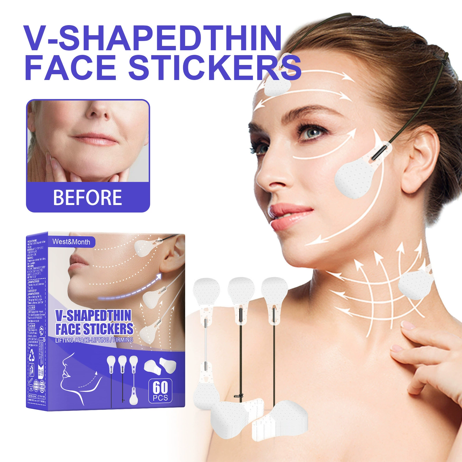 Патч для подтяжки лица V-образный лифтинг для лица Подтяжка кожи тонкий подтяжка мышц подбородка для устранения отека и формирования патча