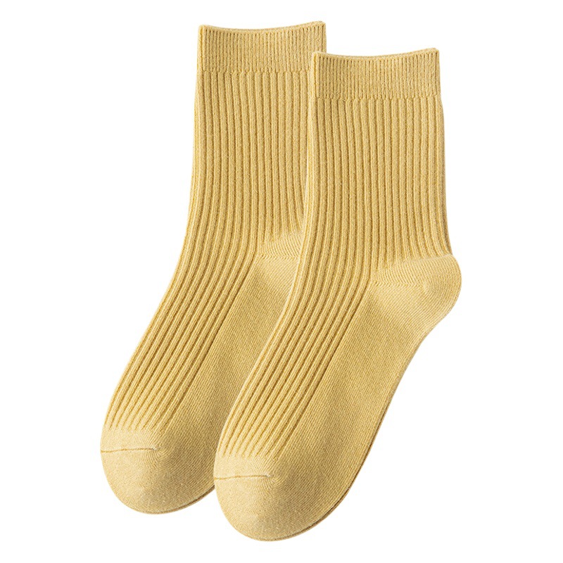 Calcetines YX de algodón puro para mujer, calcetines de invierno de doble aguja hasta la pantorrilla, estilo japonés, calcetines largos de algodón para mujer, calcetines lisos de otoño e invierno para mujer