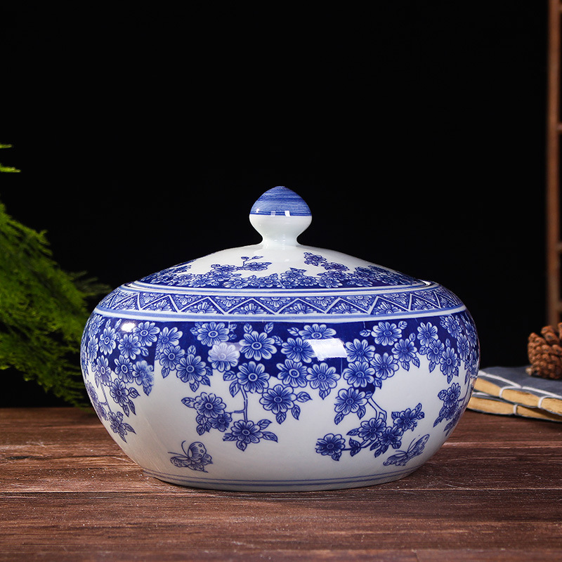 Blue and White Ceramic 5kg Storage Jar Sealed Rice Wine Jar Lard Jar Home Kitchen Container Tea Jar