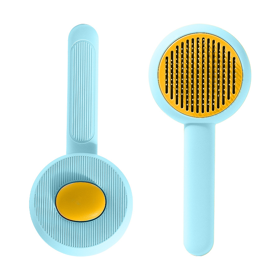 Nuevo peine transfronterizo para mascotas, peine de aguja de acero inoxidable para gatos, cepillo de masaje para eliminar el vello flotante, peine para eliminar el vello para perros con una tecla