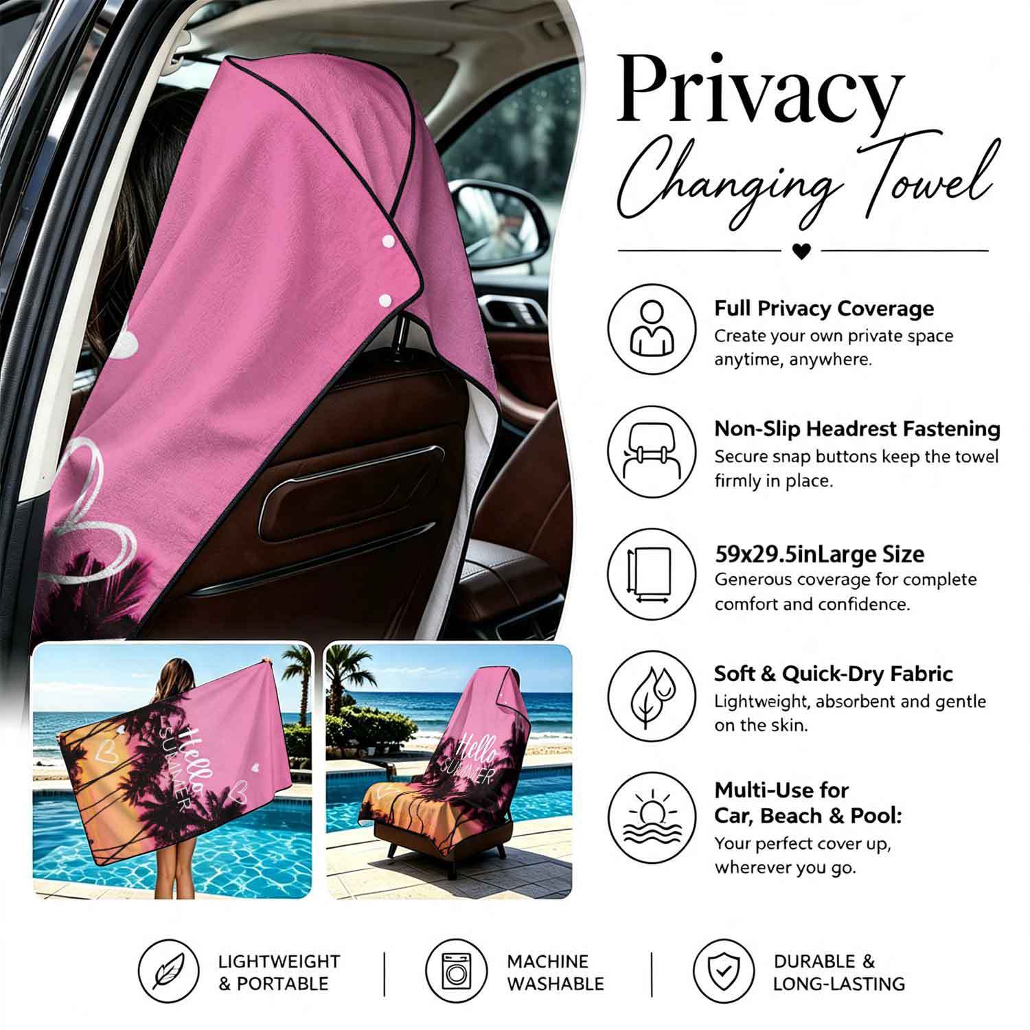 Printed bath towel and car seat cover 2-in-1, ultra-fine fiber outdoor beach and car dual-use universal seat cushion