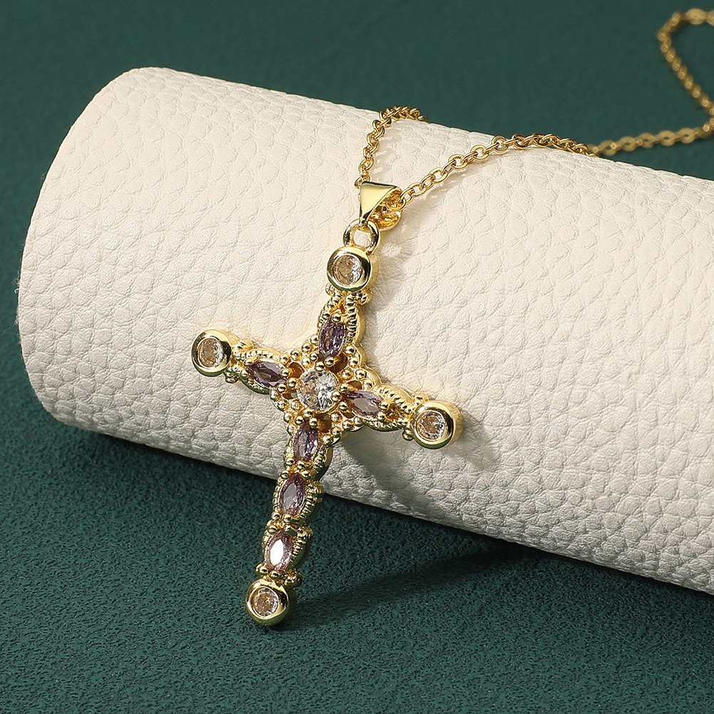 Ig Style Cross Copper Plating Inlay Zircon Pendant Necklace display picture 5