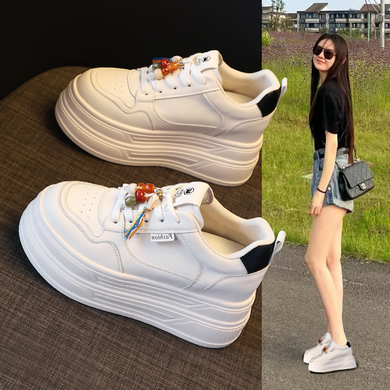Giày sneaker nữ đế dày tăng chiều cao đa năng màu be, gót 9.5 cm — màu be